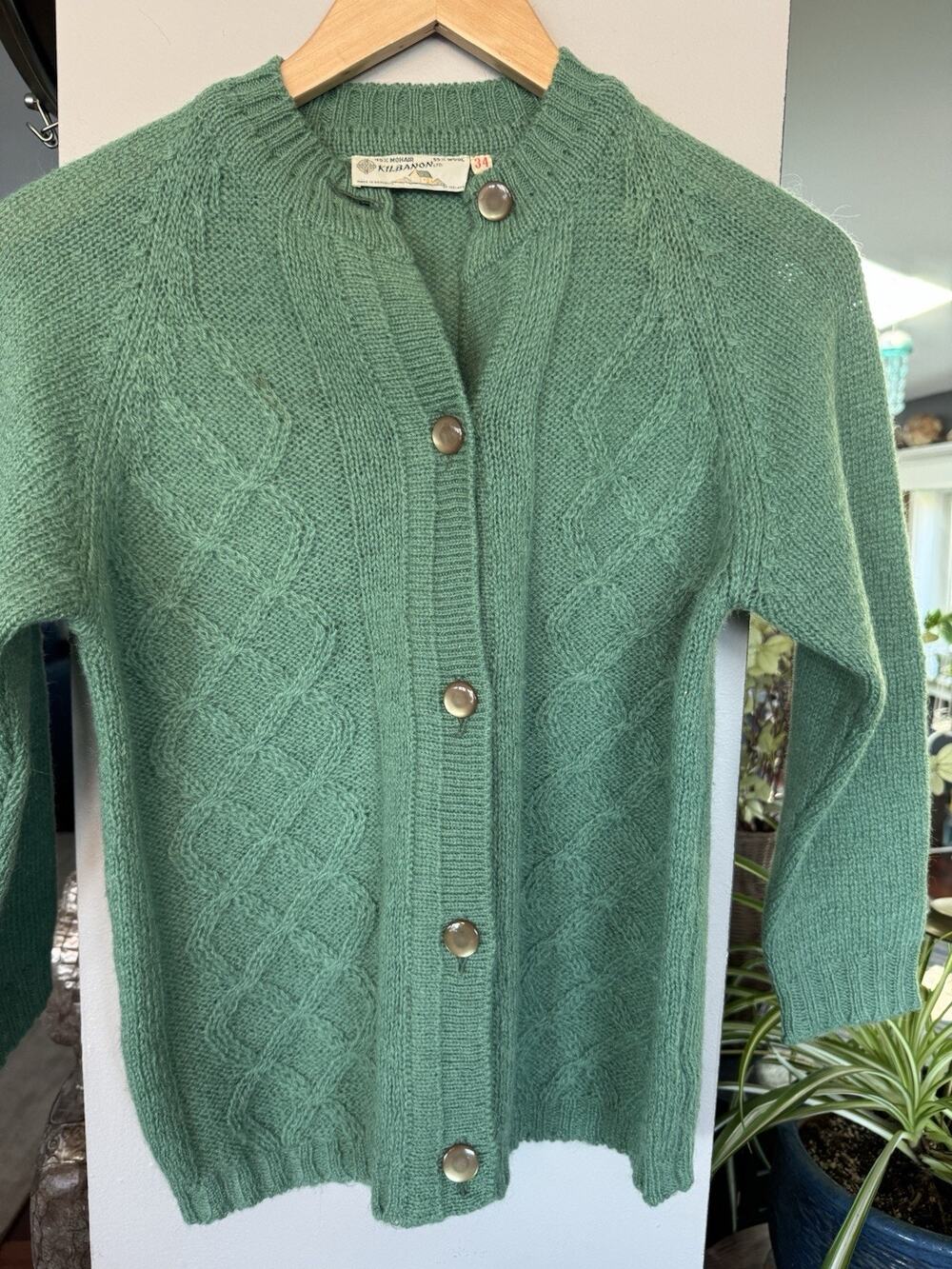 Vtg‎ Mohair Wool Green Sweater Sz US Sm Irish made Cottagecore Preppy Heritage